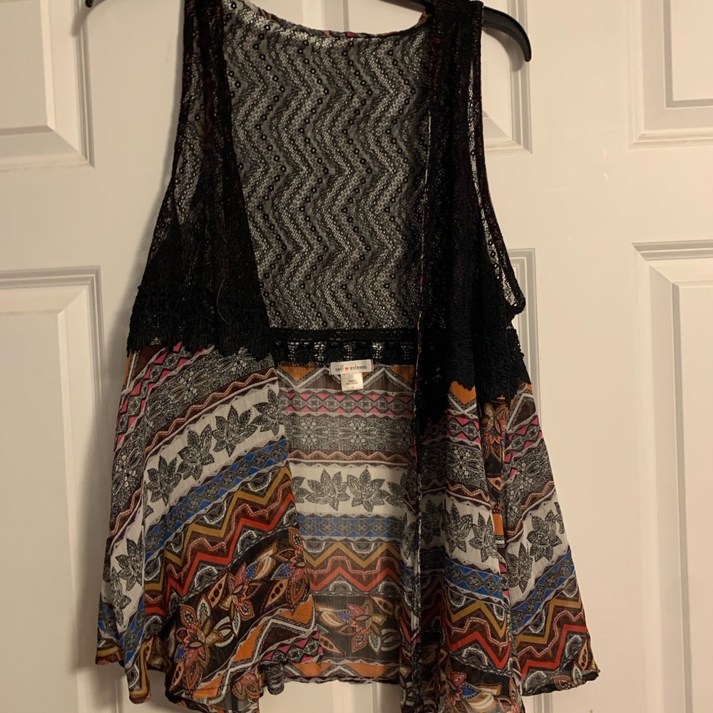 Self Esteem Black and Multicolor Patterned Blouse